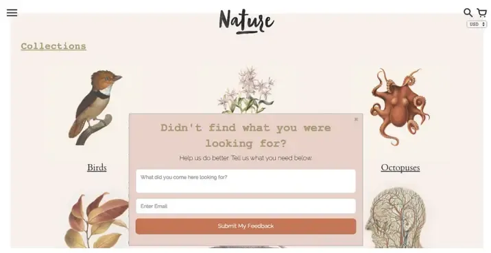 An exit survey popup on Nature's website