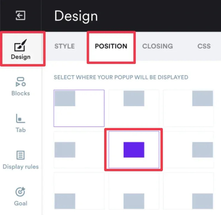 choosing the screen position