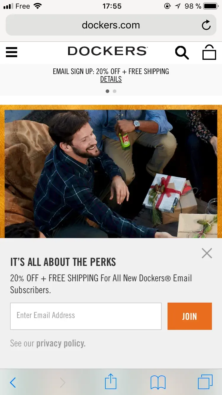 A mobile popup featuring a large closing X