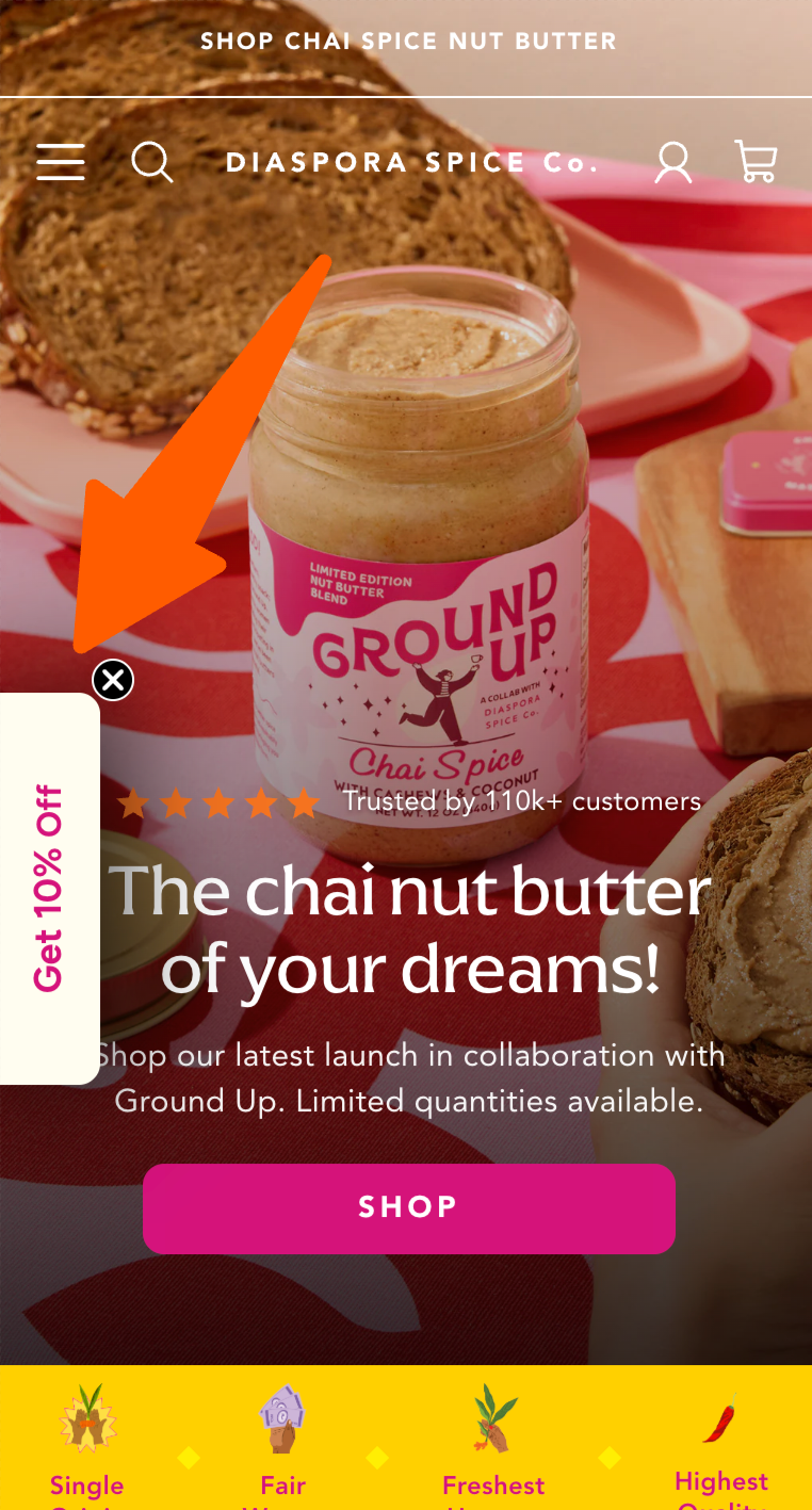 sticky tab in mobile popup design
