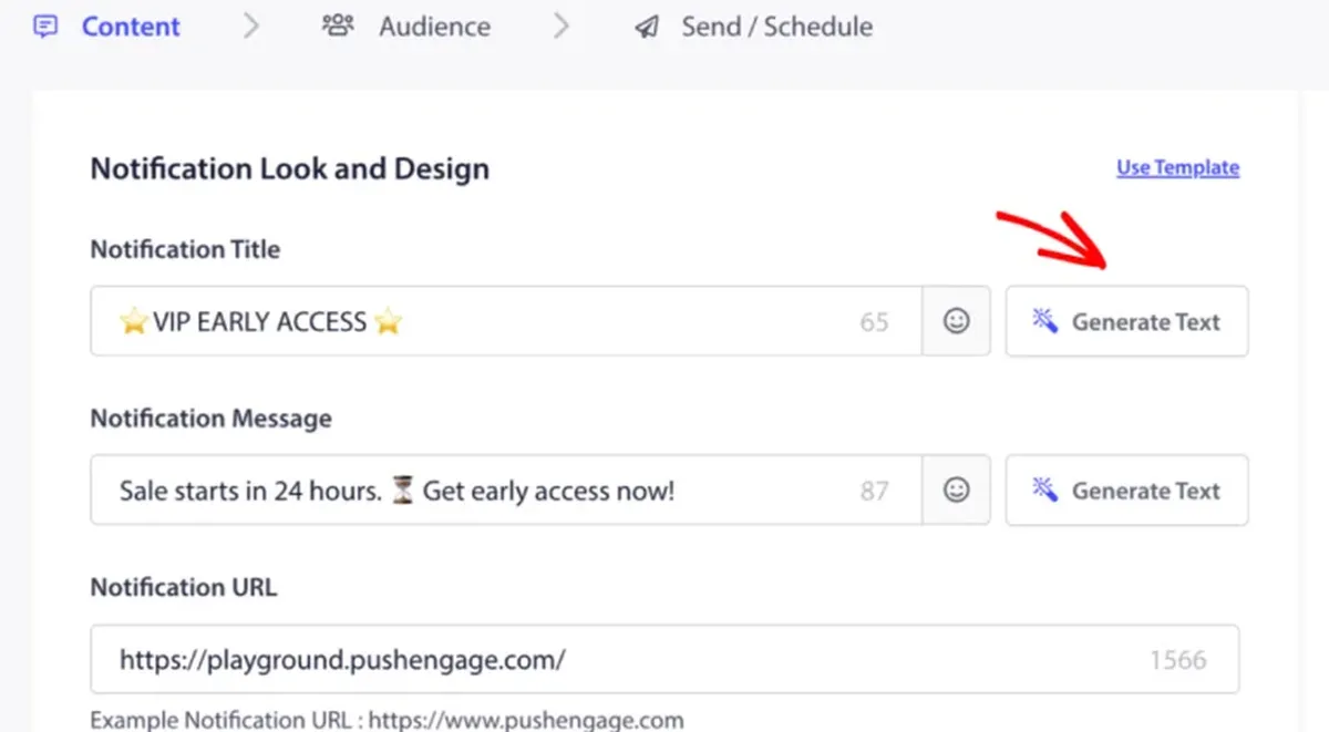 PushEngage content editor