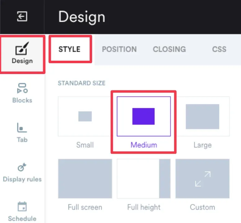 popup size change