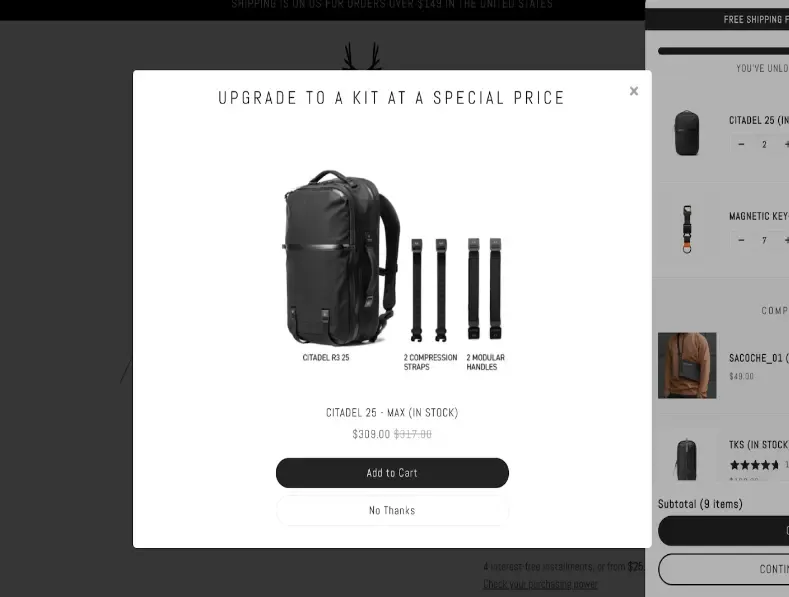 upsell popup
