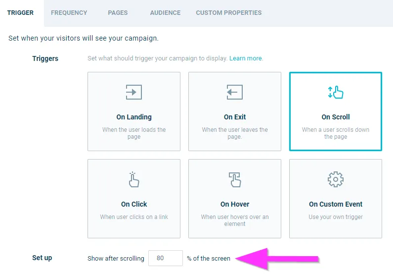 Scroll-popup-settings