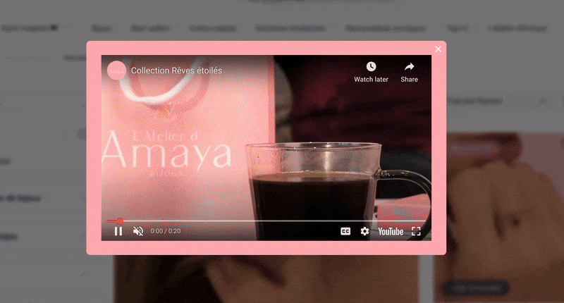 video popup promoting a new collection