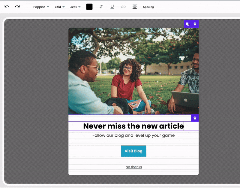 changing images in wisepops