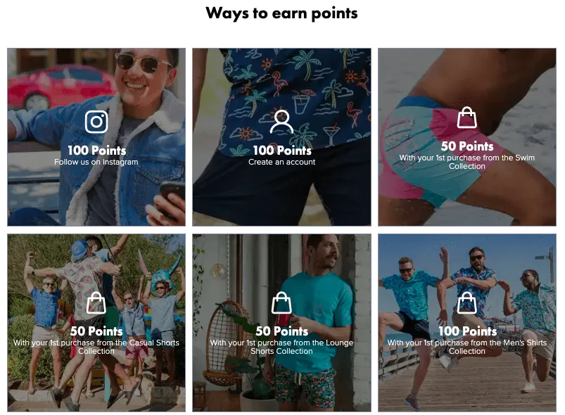 Ways to earn Chubbies loyalty points
