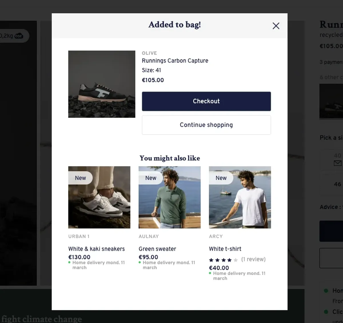 Cart popup with you might also like recommendations