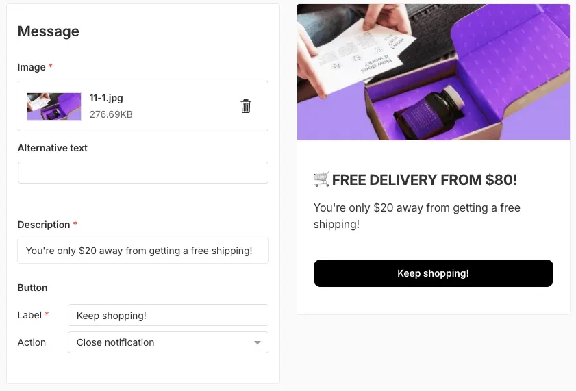 onsite notification editor