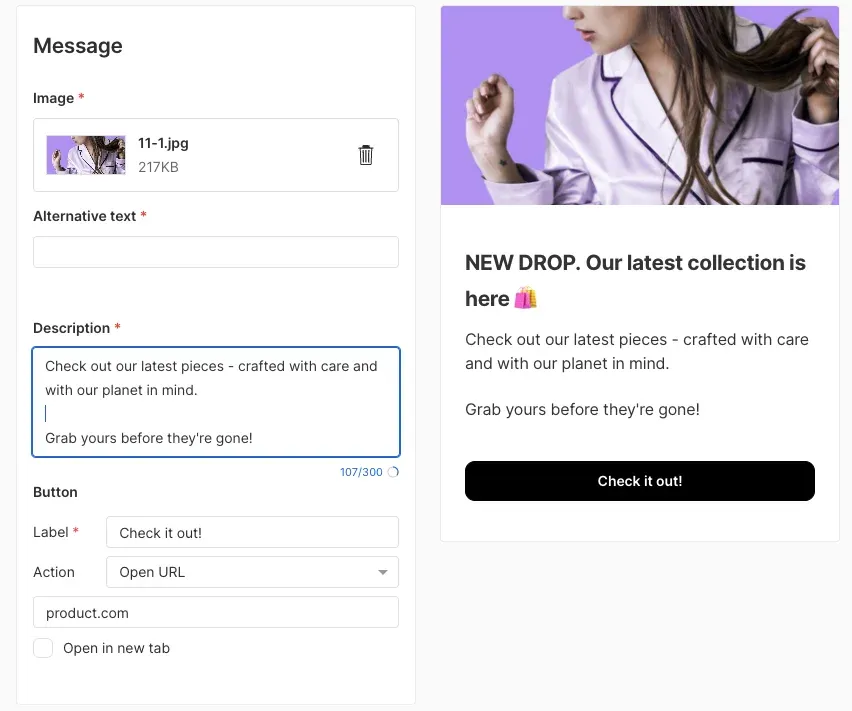 onsite notification campaign editor