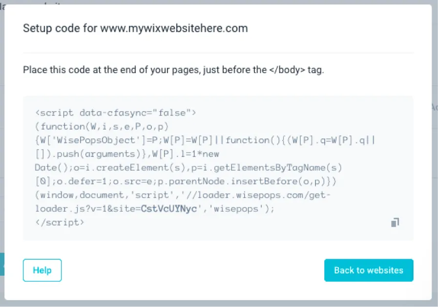 Wisepops Wix setup code