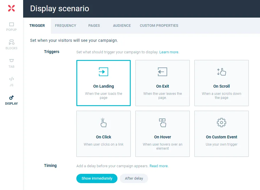 wisepops display settings