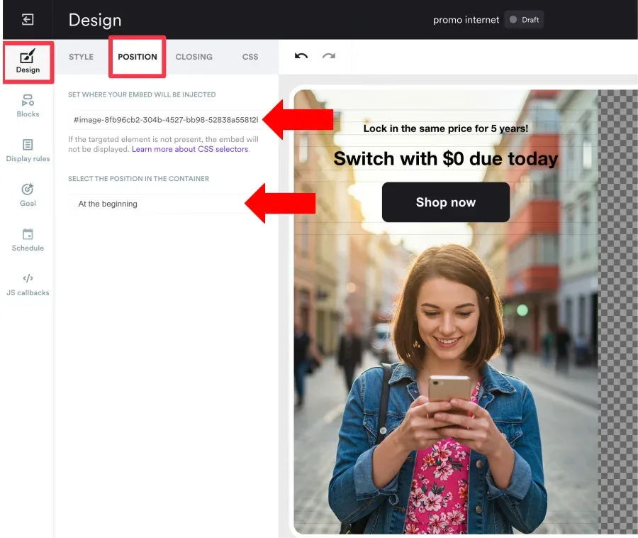 choosing position for embed