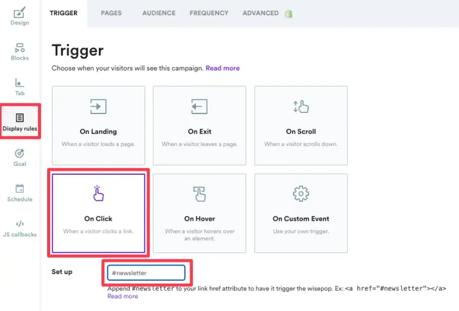 on click display scenario