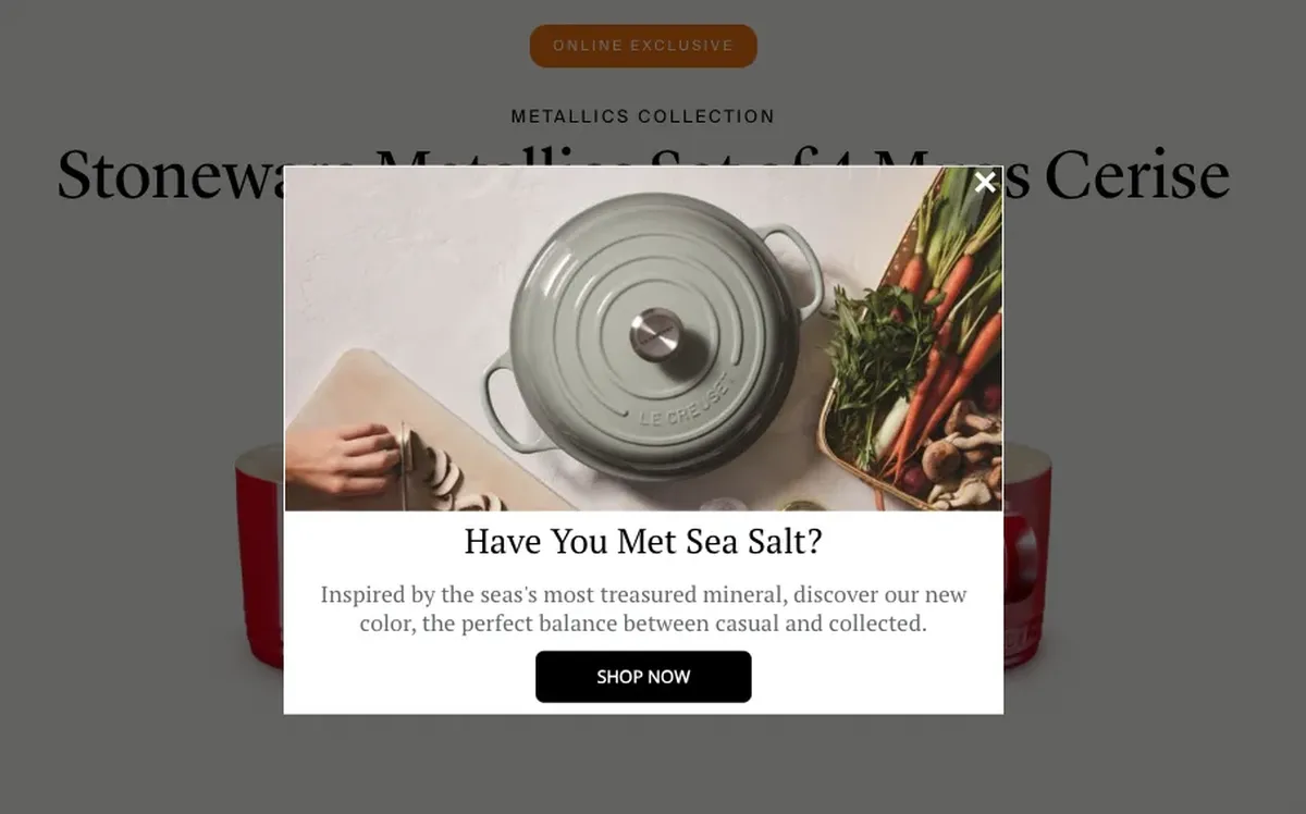 Popup inviting shoppers to a new collection