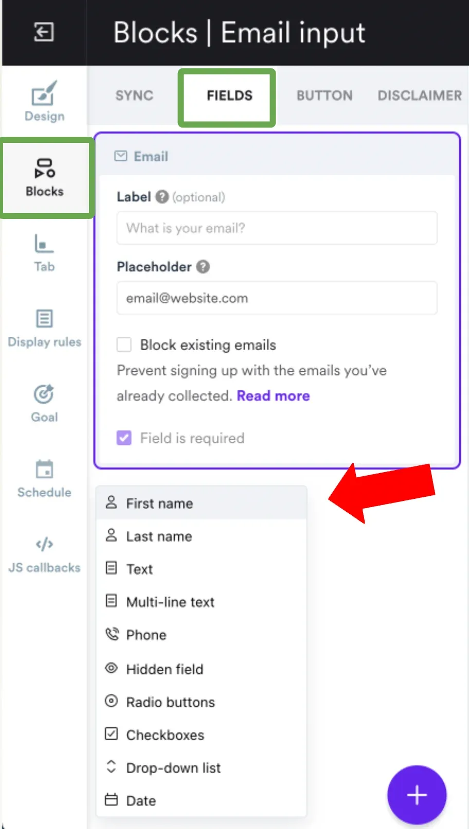 adding block to signup form