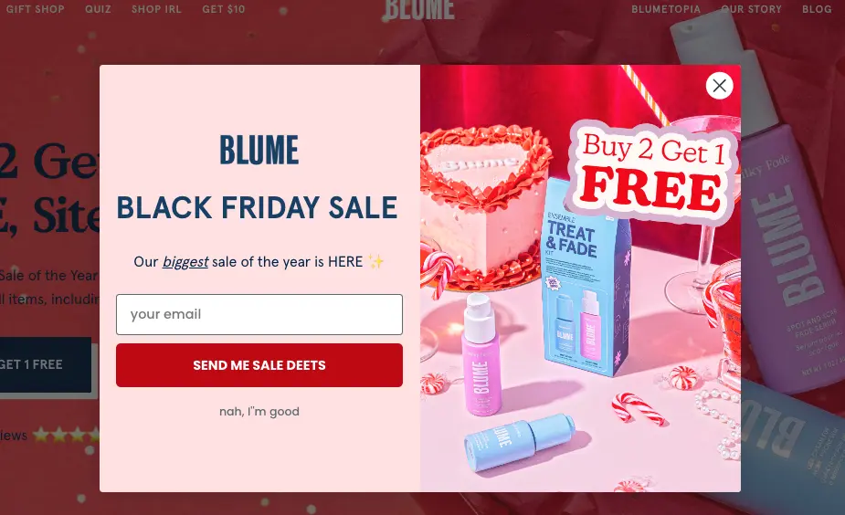 black friday popup example blume