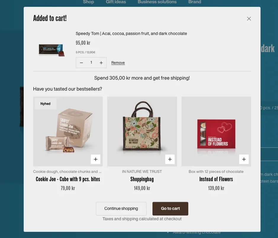 product recommendations in a popup
