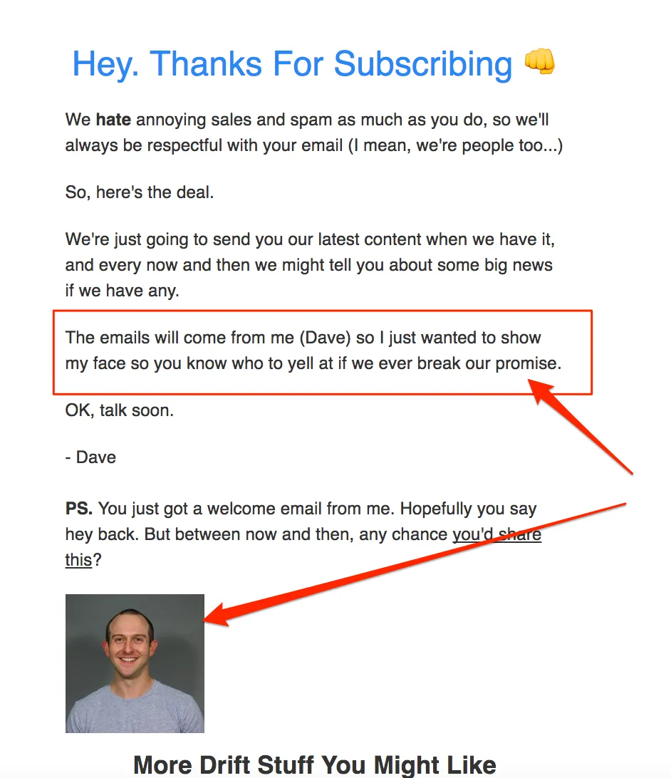 email example with a persons face