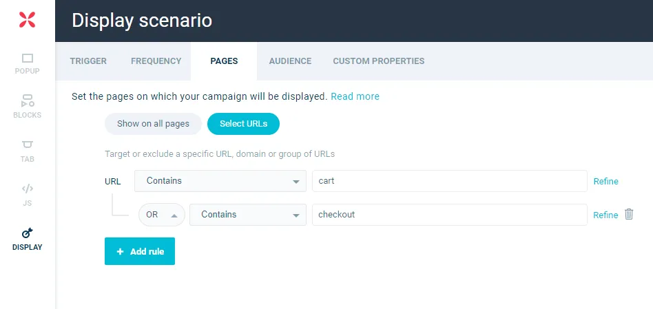 A website exit pop-up survey configured to appear in the checkout funnel