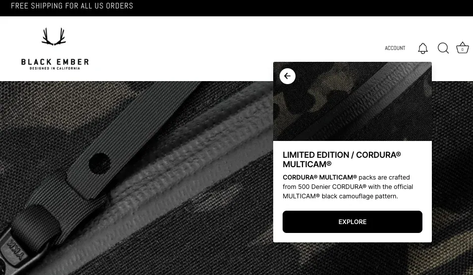Black Ember onsite feed announcing a product launch