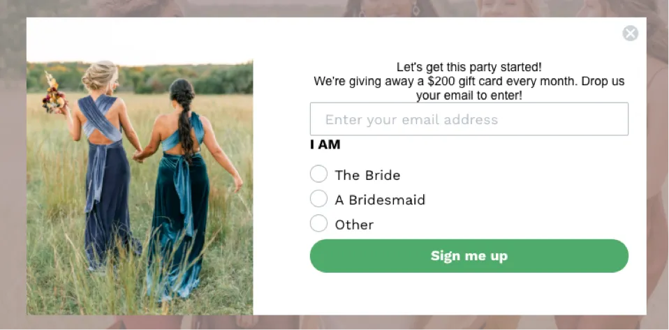 Gift card lead magnet example