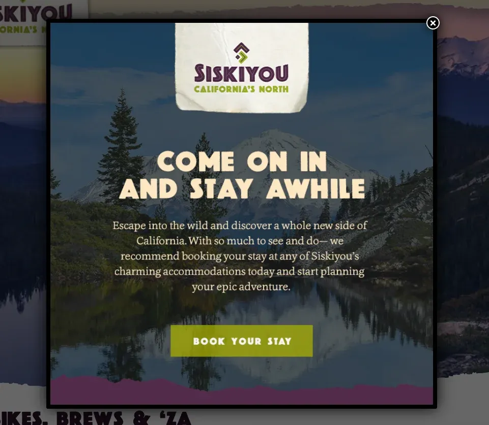 welcome message in a popup