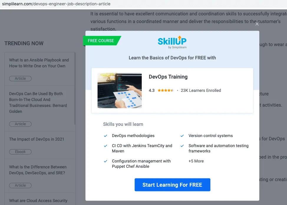 Free course lead magnet
