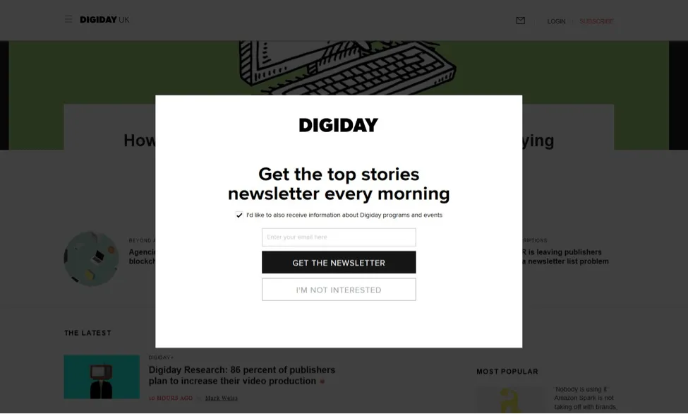 Digiday popup