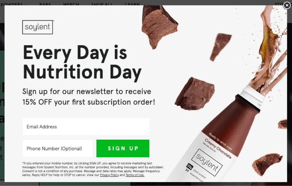 Soylent sms popup