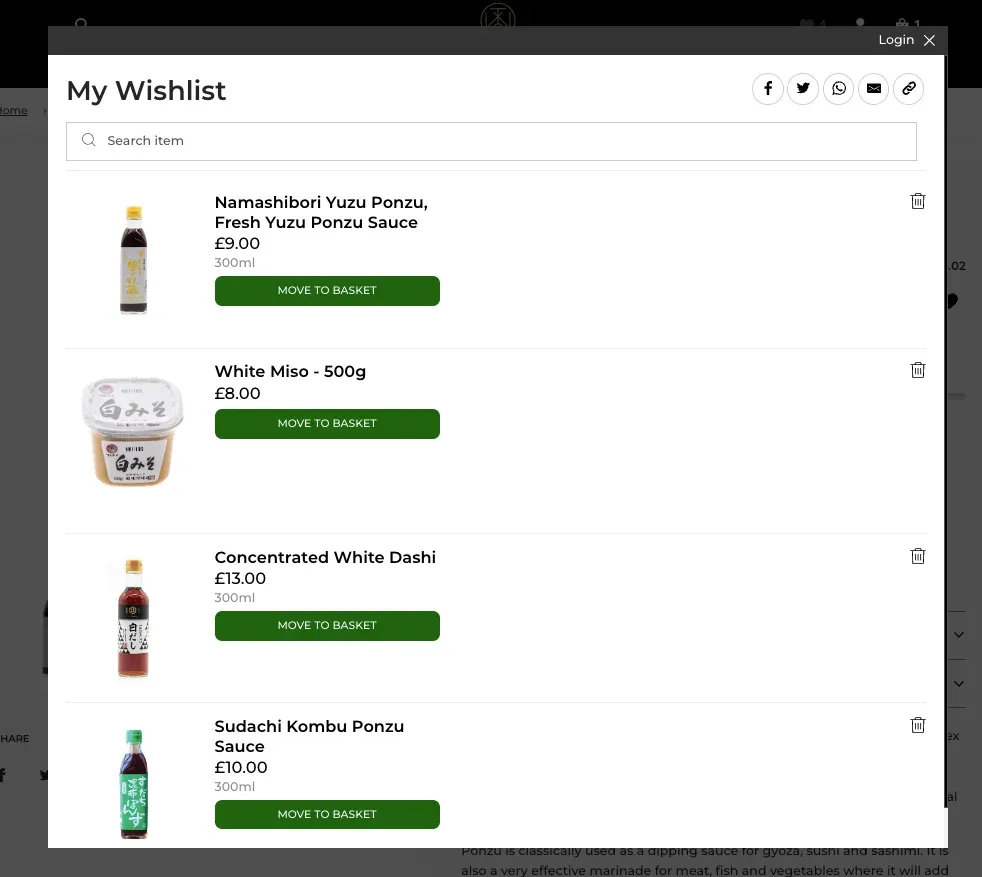 wishlist popup window