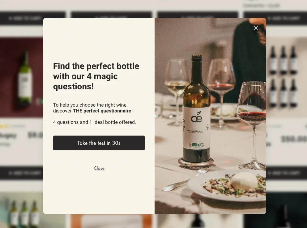 quiz promotion in a popup