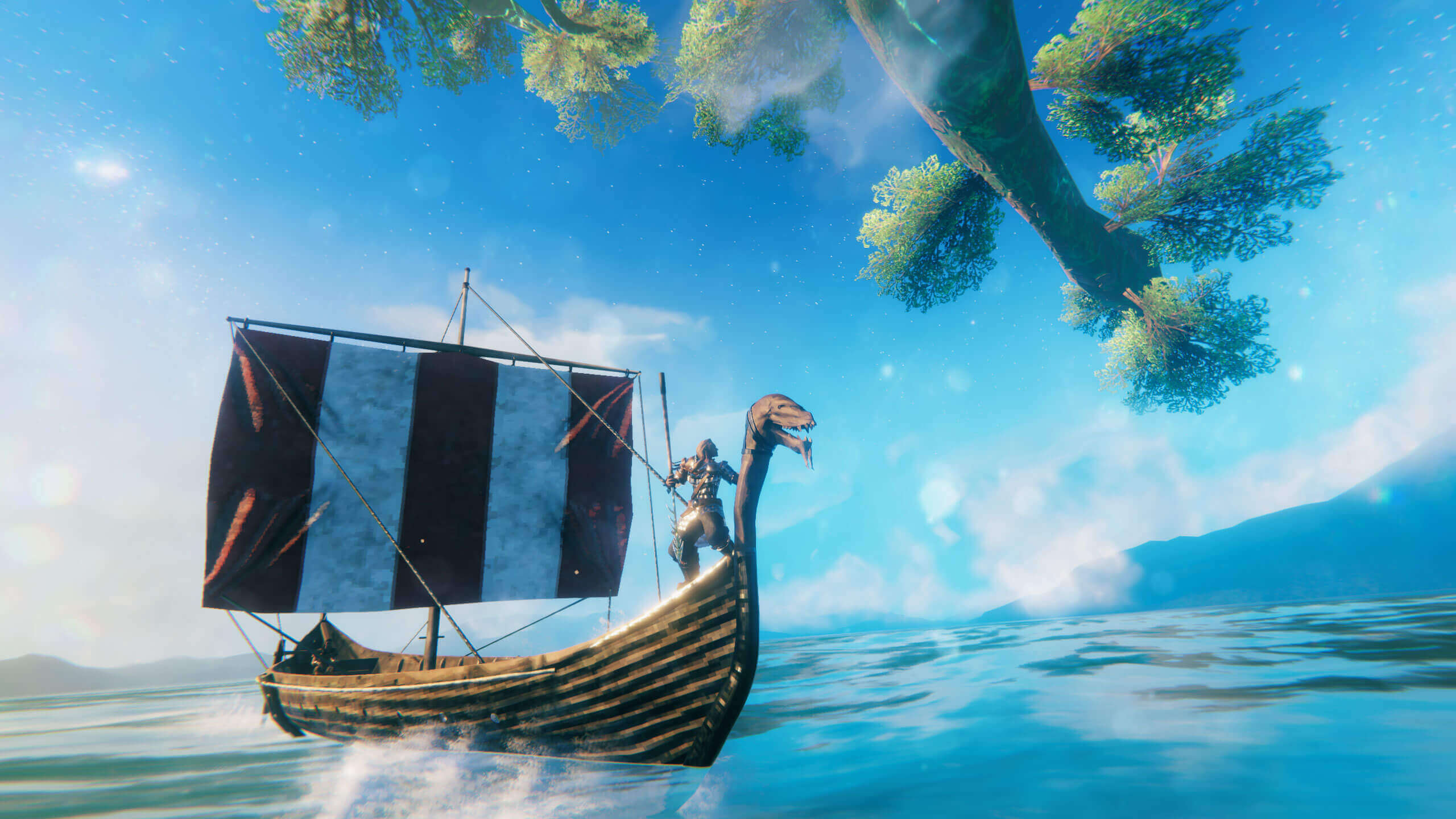 Valheim boat at sea used to transport heavy resources between distant biomes and the main base