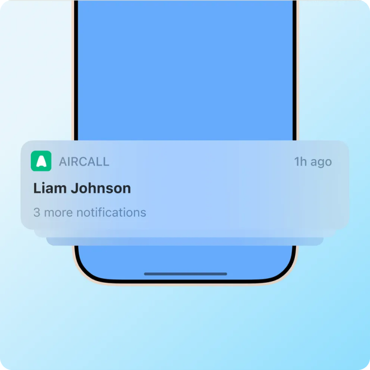 Aircall mobile app: a missed call notification on a phone