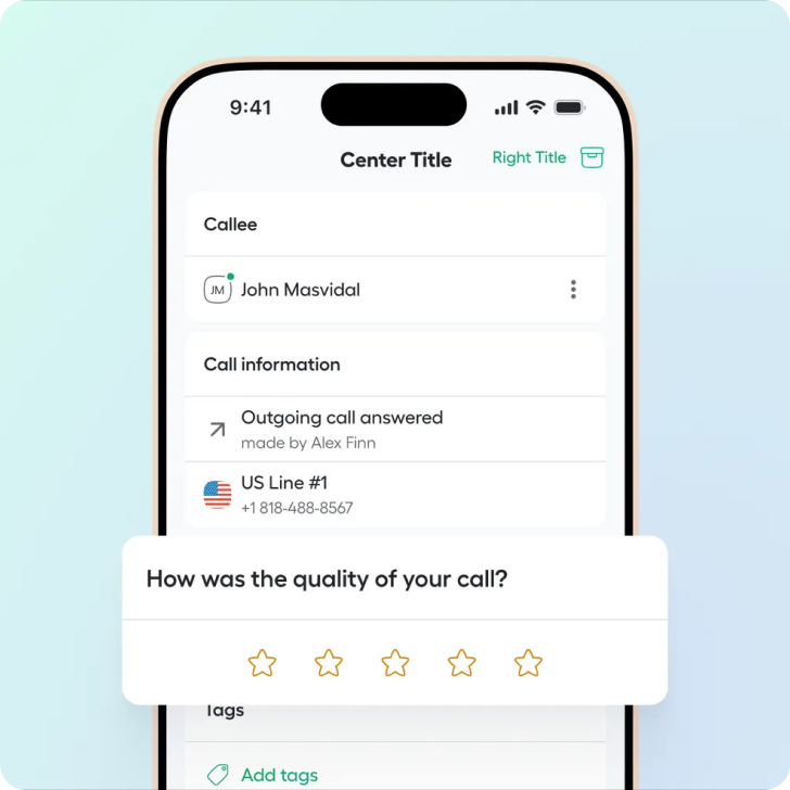 Aircall mobile app: the call quality rating after a call