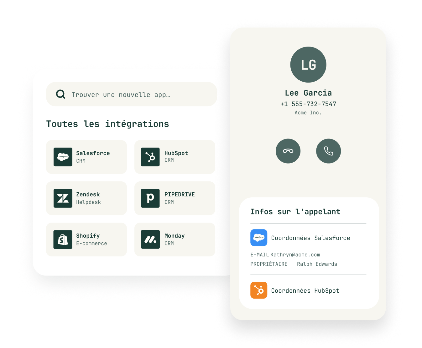 Aircall connecté aux outils CRM et helpdesk d'une petite entreprise