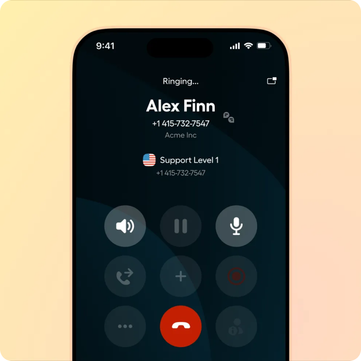 Aircall mobile app: the in-call screen