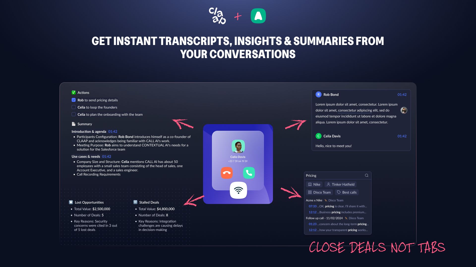 Get instant transcripts, insights, and summaries from Aircall conversations