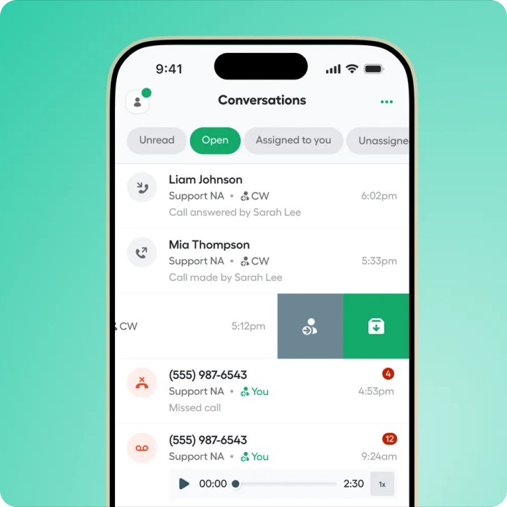 Aircall mobile app: the Conversations inbox
