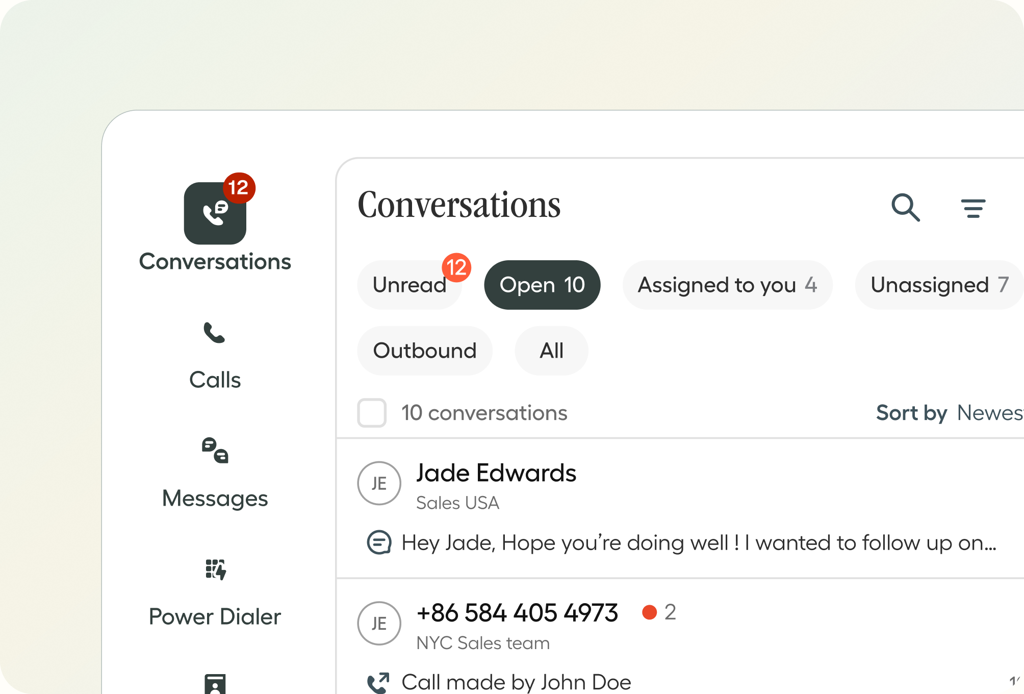 The Aircall conversations inbox