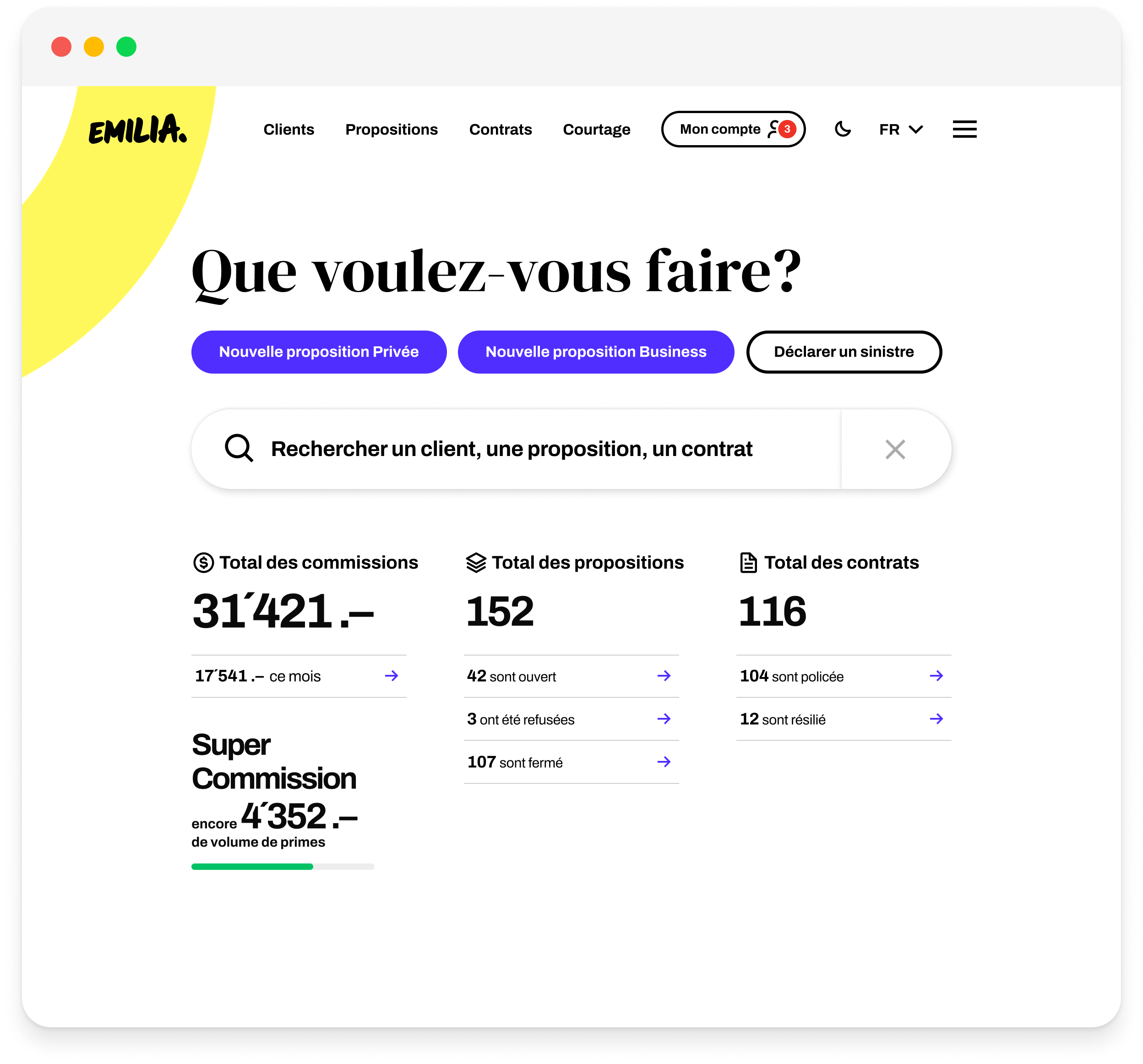 Capture d’écran du portail courtiers en mode clair