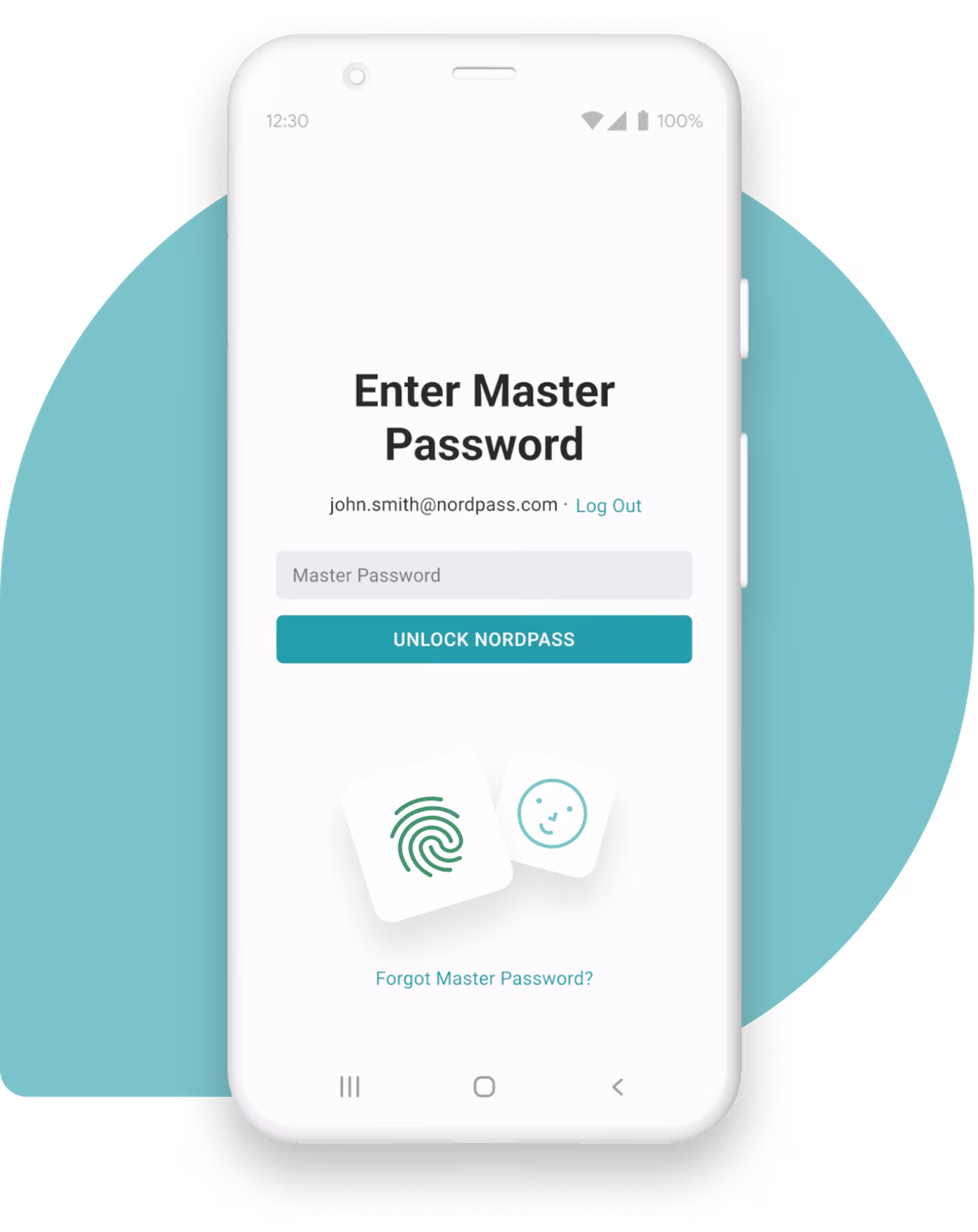 mobile phone with unlock Nordpass app screen