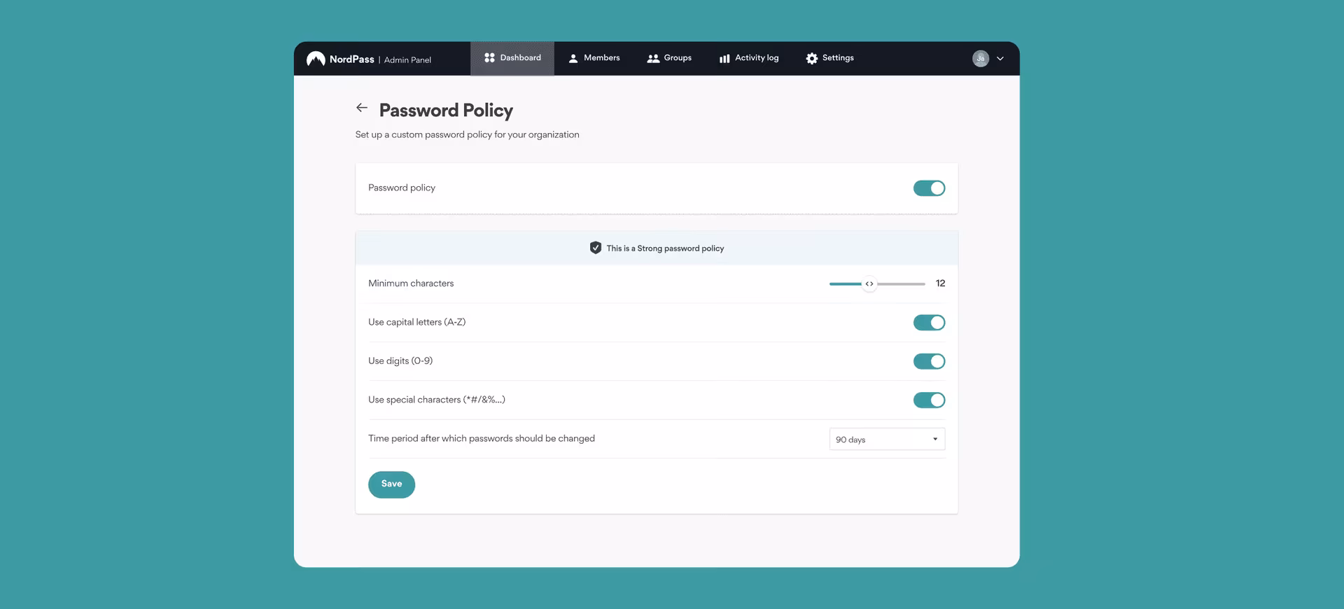 password policy window