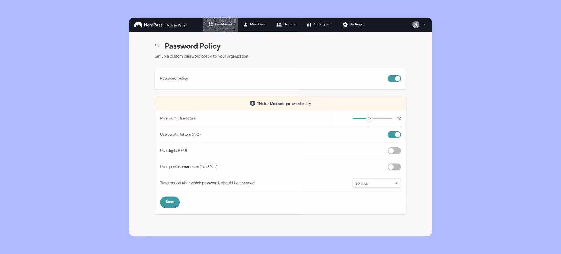 password policy window
