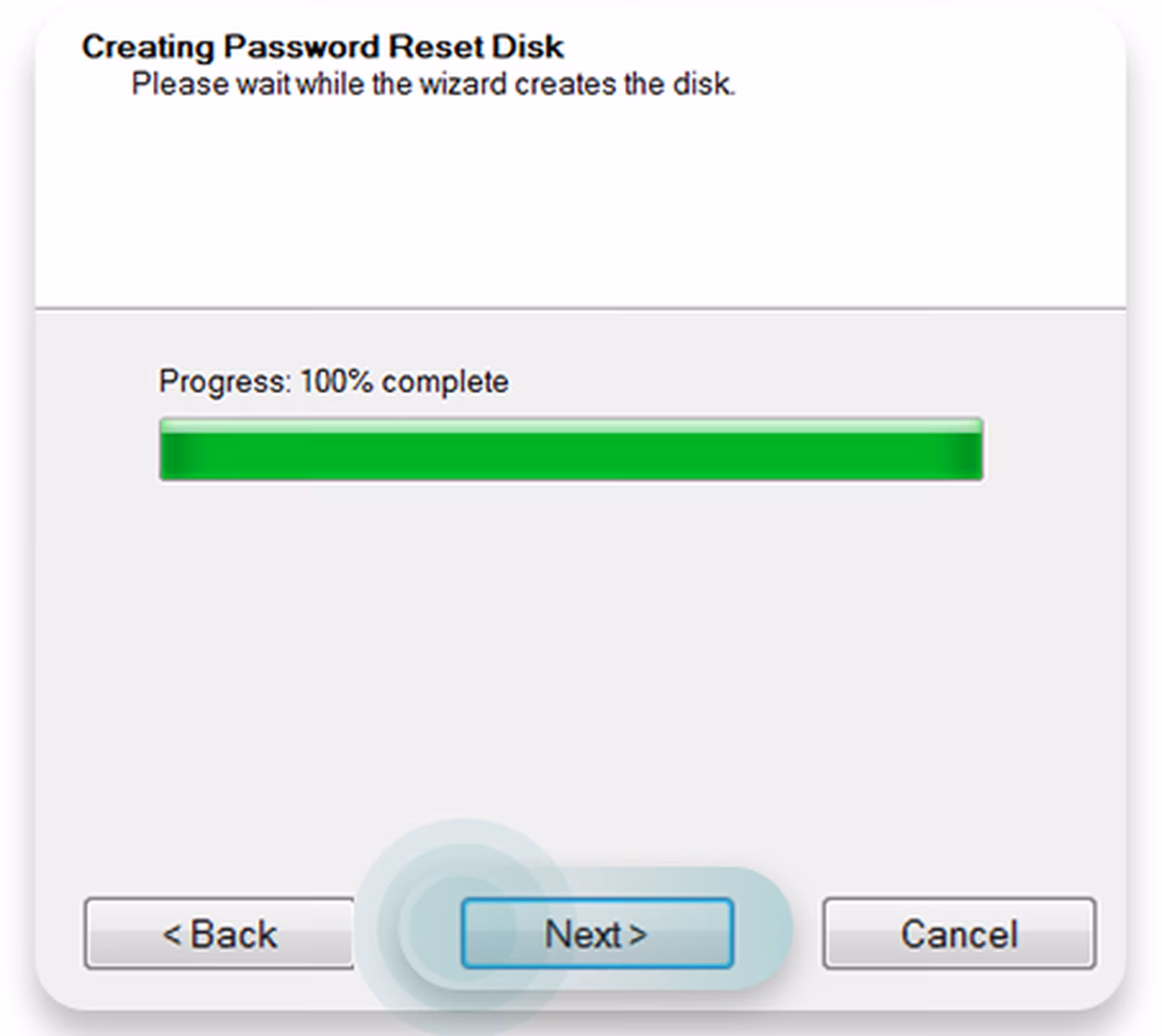 reset disk progress bar