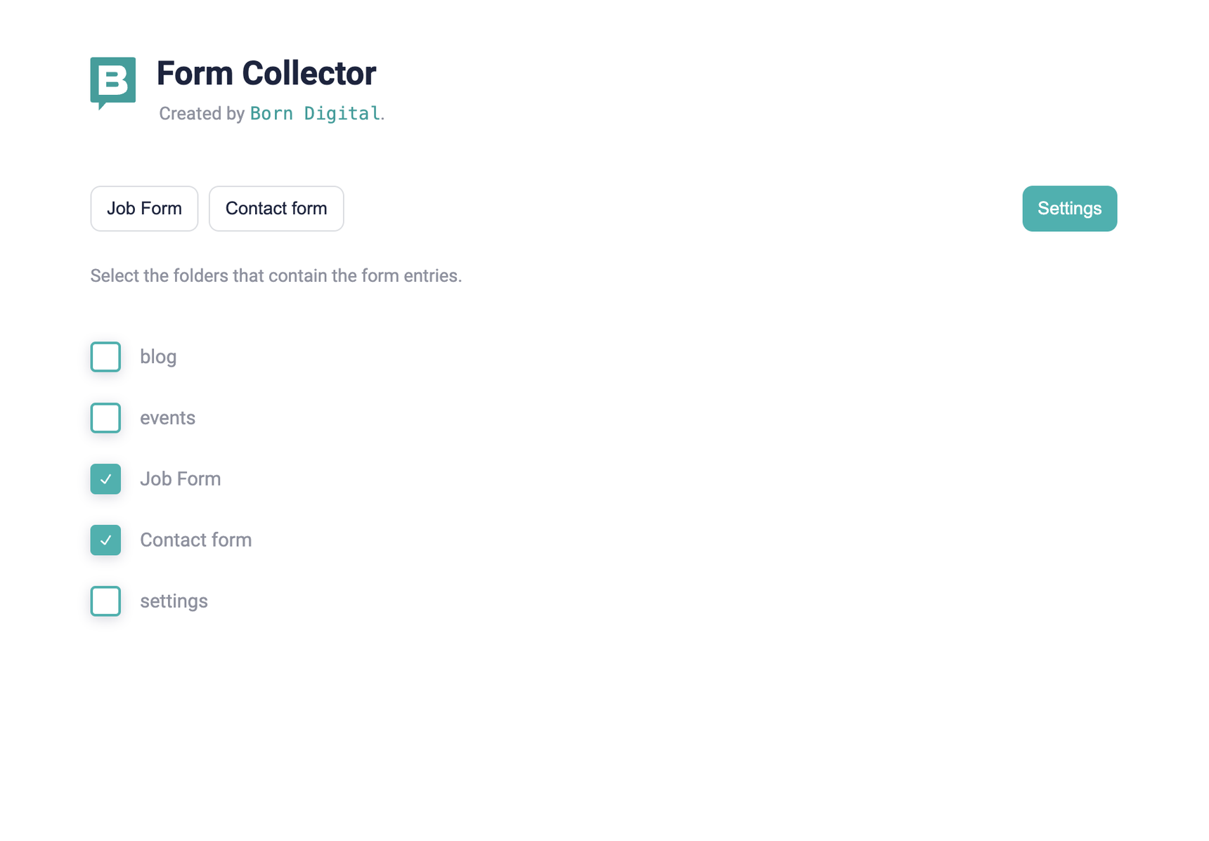 Settings page of storyblok plugin