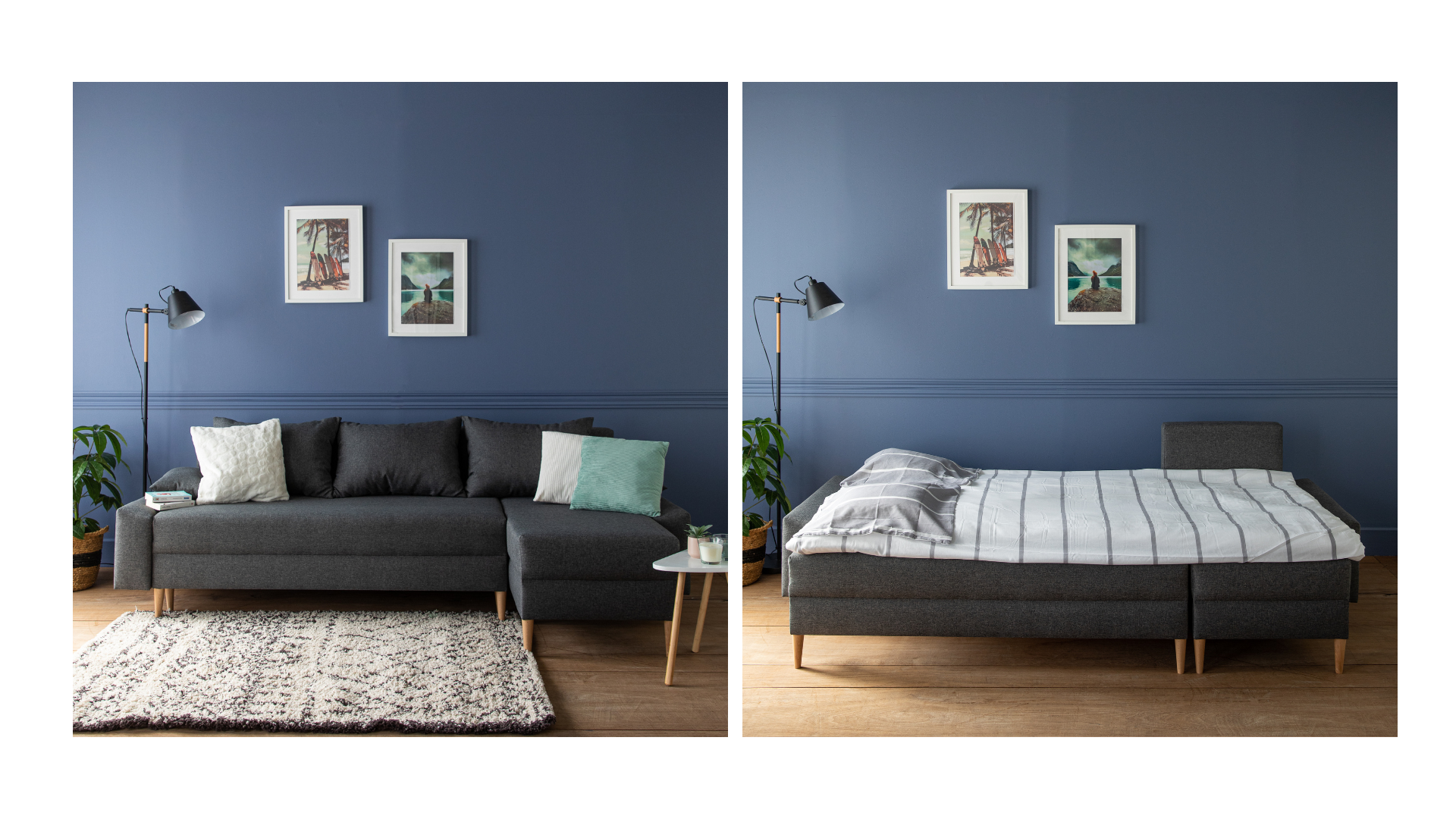 canapé gris angle convertible en lit
