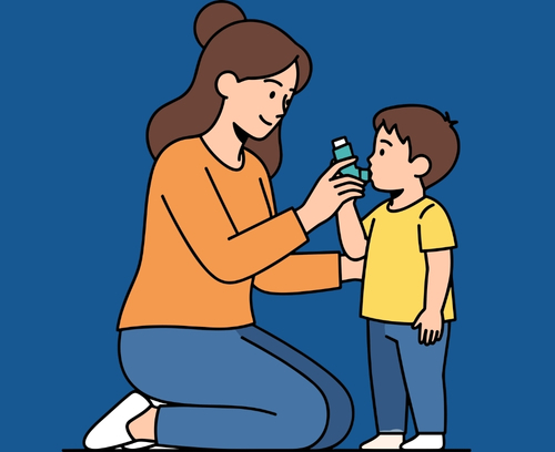 Adult helping a child during an asthma attack