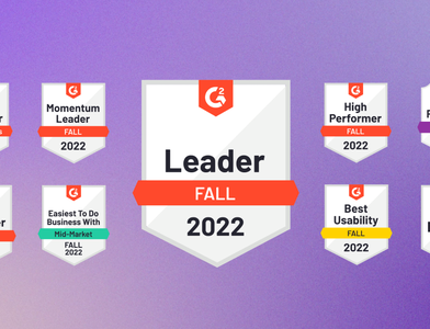 G2 Fall 2022 badges for Pilot with an ombre purple background