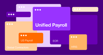 Unified Payroll hero image with blocks that say "Unified Payroll," "US Payroll," "EOR," "Global Contractors," and "HRIS"